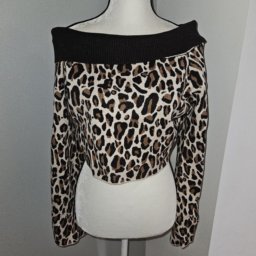Fashion Nova Black and Brown Off-Shoulder Sweater